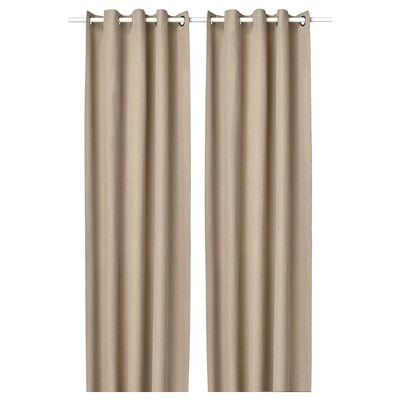 Rideaux jaune-beige avec texture laine, design œillet, drapé moderne, polyester recyclé écologique.
