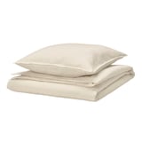 Parure de lit beige RUNDHAGTORN, coton doux et lin, forme carrée avec fermeture enveloppe.