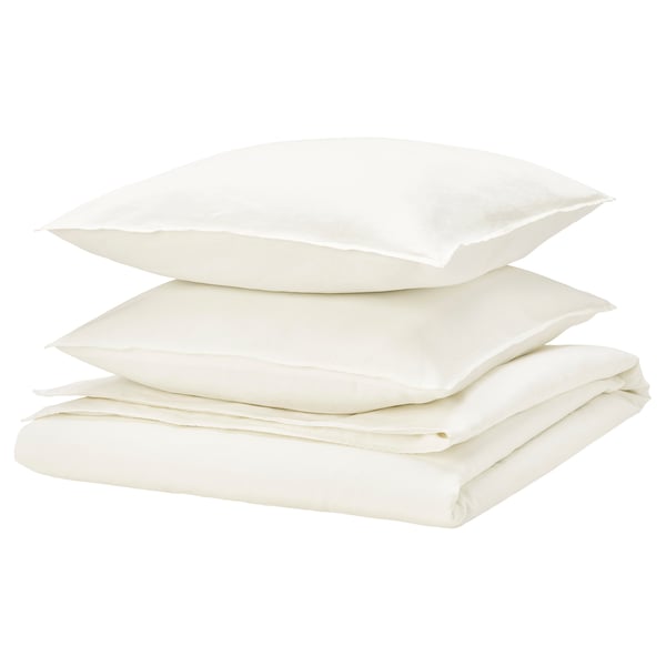RUNDHAGTORN parure de couette blanche, rectangle, mélange de lin et de coton impeccable, aspect naturel, taies d’oreiller enveloppe.