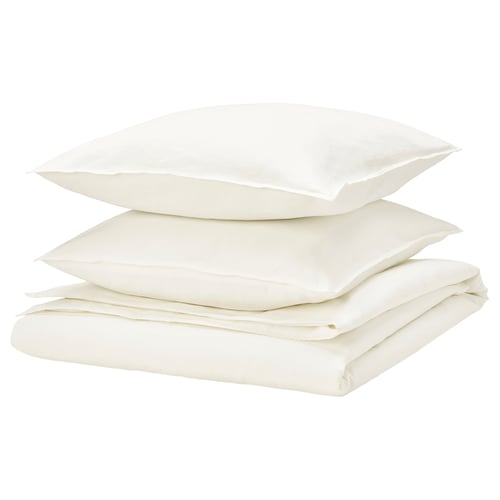 RUNDHAGTORN parure de couette blanche, rectangle, mélange de lin et de coton impeccable, aspect naturel, taies d’oreiller enveloppe.