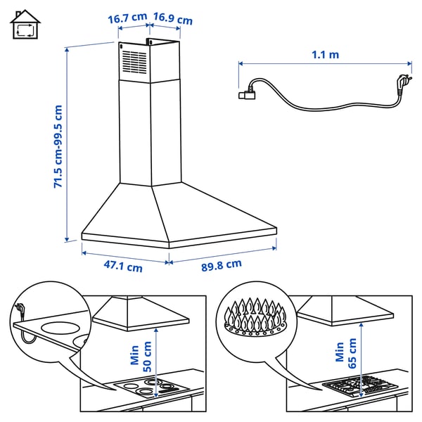 RYTMISK Hotte aspirante murale, acier inoxydable 90 cm - IKEA