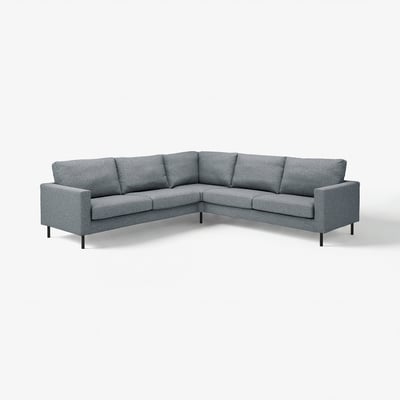 SALTSJÖBADEN canapé gris d’angle 4 places, design moderne, coussins souples, pieds métalliques.