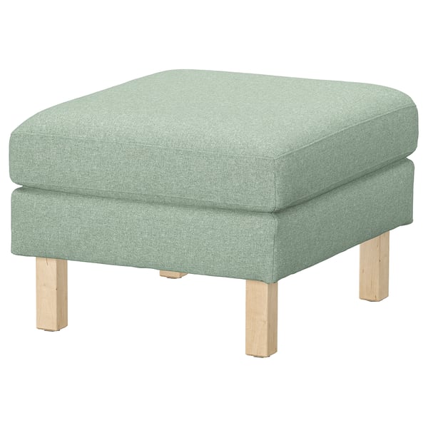 SALTSJÖBADEN ottoman vert clair, carré et tissu doux sur pieds en bois.