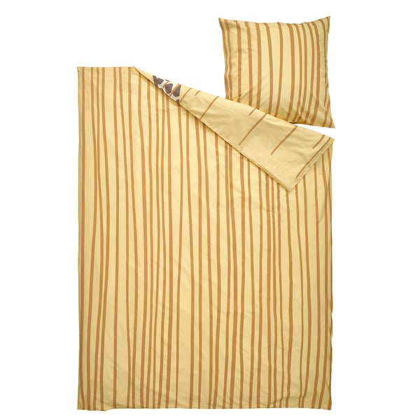 Ensemble de couette et d’oreiller pour enfants à rayures jaunes.