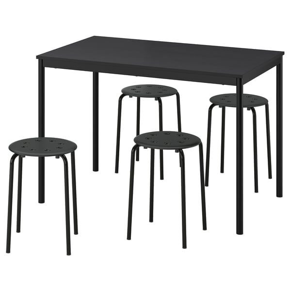 SANDSBERG / MARIUS Table+4 tabourets, noir noir/noir, 110x67 cm