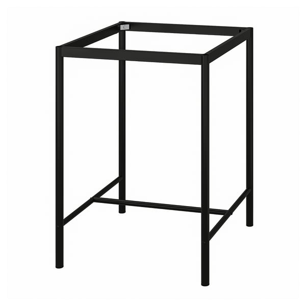 Un support de table en métal noir nommé sansberg, avec quatre pieds et un cadre carré, conçu pour tenir un plateau de table.