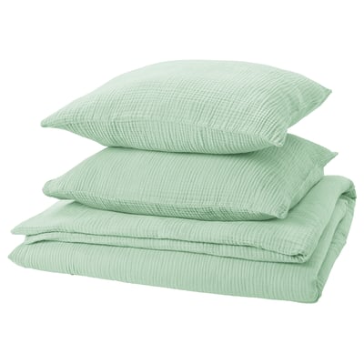 SCHERSMIN parure de lit verte, coton biologique, 4pcs, texturé, doux.