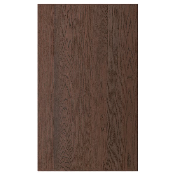 Panneau en bois brun foncé de forme rectangulaire avec grain de chêne apparent, élégamment bordé.