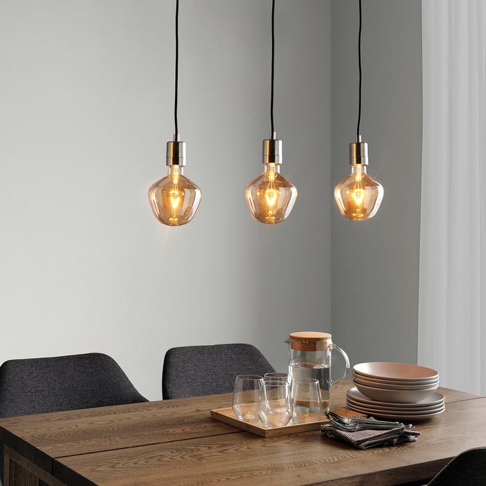 SKAFTET / MOLNART Suspension avec ampoule, rectangle nickelé/en forme