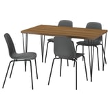 SKÅLSTA Table et 4 chaises, motif noyer épingle à cheveux noir-gris/plastique noir tubulaire métal/noir-gris, 140x80 cm
