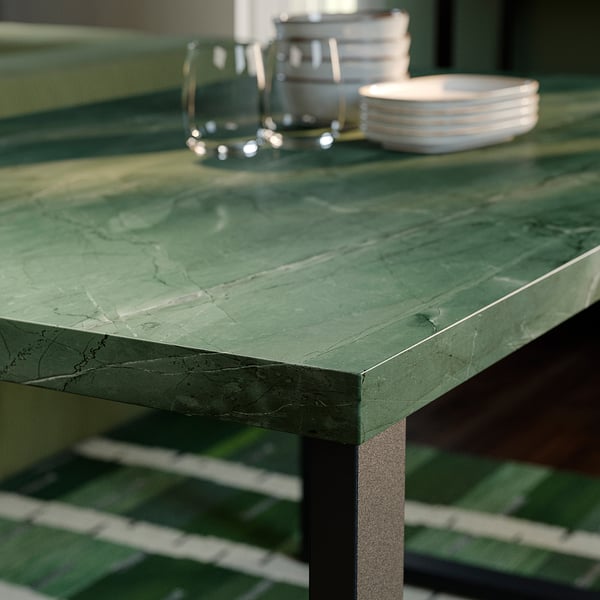 SKÅLSTA Table, gris-vert foncé marbré/en forme de U noir-gris, 140x80 cm