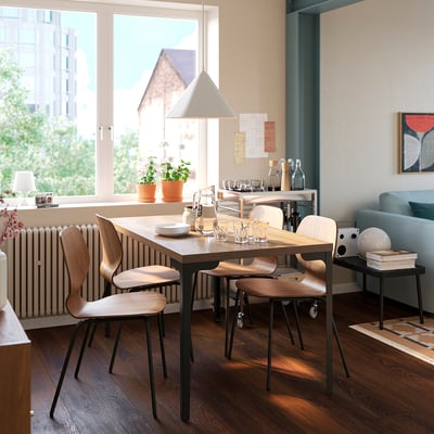 SKÅLSTA Table, motif noyer/droit noir-gris, 140x80 cm