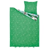 Ensemble de couette vert vif avec des motifs d’étoiles blanches et des créatures des bois, mélange doux de coton et de viscose.