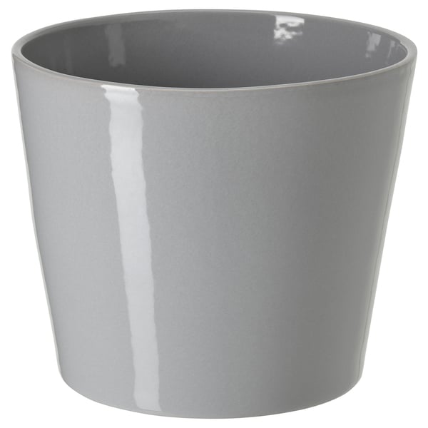 Jardinière en grès gris, simple, cylindrique.