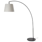 Lampe SKOTTORP, noir, socle en acier cintré, abat-jour en lin blanc cassé, design moderne.