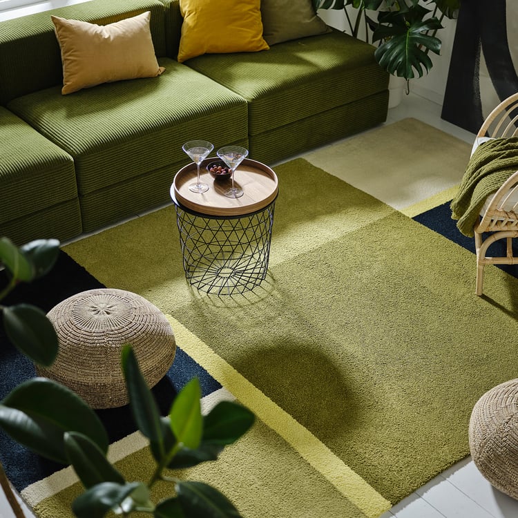 SKRIFTSPRÅK tapis, poils ras, beigevert/bleu foncé, 133x195 cm IKEA