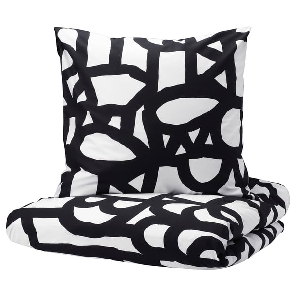 Skuggbracka Housse De Couette Et Taie Blanc Noir 150x200 65x65 Cm Ikea