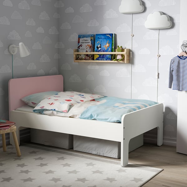 Slakt Struct Lit Ext Av Sommier A Lattes Blanc Rose Pale Ikea