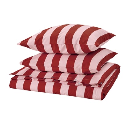 SLÅNHÖSTMAL Housse de couette et 2 taies, rose clair rouge foncé/rayure, 240x220/65x65 cm