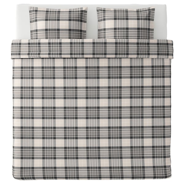 Smalruta Housse De Couette Et 2 Taies Gris Carreaux 240x220 65x65 Cm Ikea