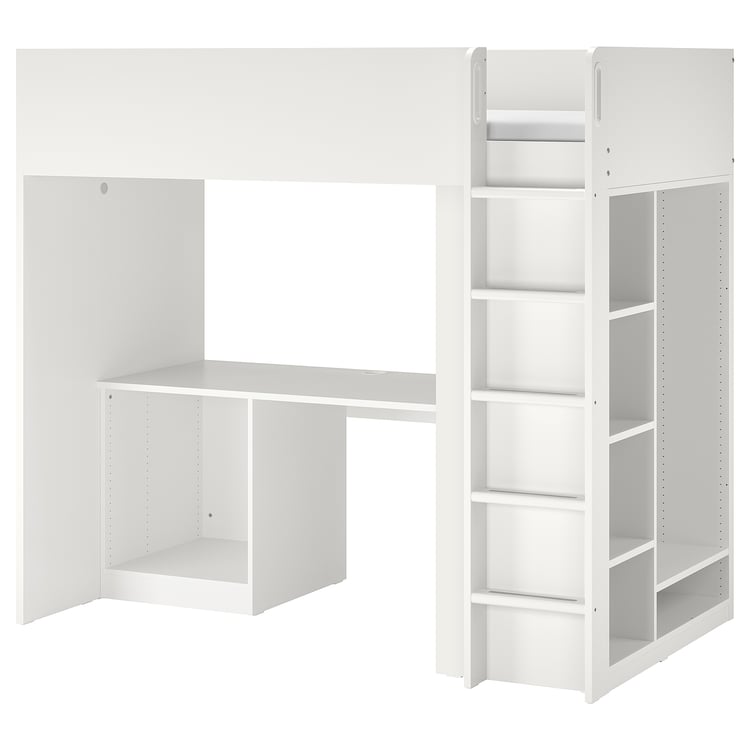 SMÅSTAD Cadre lit mezz + plateau/rangt, blanc, 90x200 cm