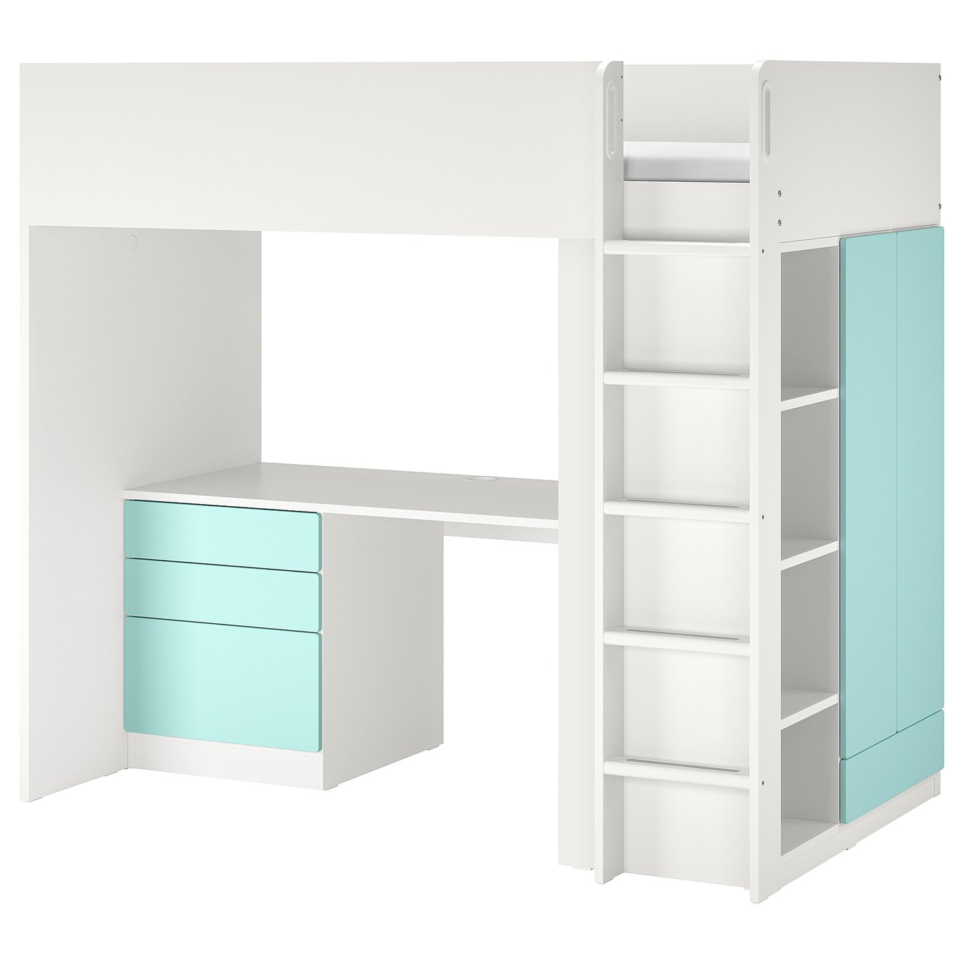Smastad Lit Mezzanine Blanc Turquoise Pale Avec Bureau Avec 4 Tiroirs 90x0 Cm Ikea