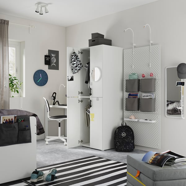SMÅSTAD / PLATSA Armoire-penderie, blanc bouleau/avec 3 tablettes