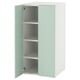 Petite armoire pour enfants blanche et vert clair avec 3 étagères, portes à fermeture douce.