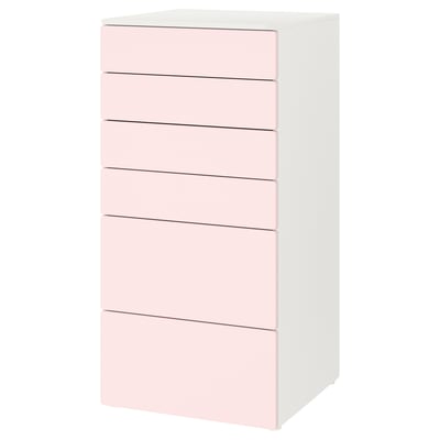 SMÅSTAD / PLATSA Commode 6 tiroirs, blanc/rose pâle, 60x57x123 cm