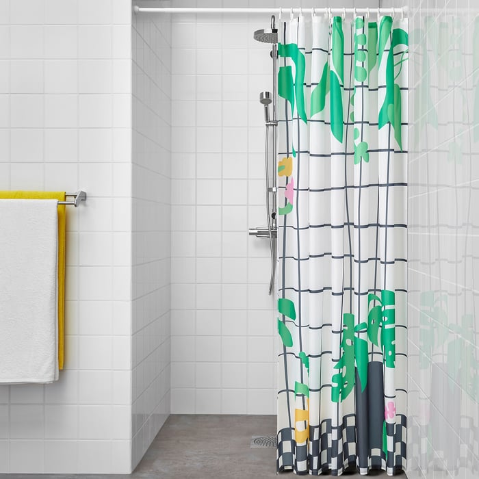 SNÖJONKVILL rideau de douche, blanc/vert, 180x200 cm IKEA