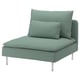 SÖDERHAMN, chaise d’angle verte. Assise douce et basse avec pieds chromés. Coussins confortables.