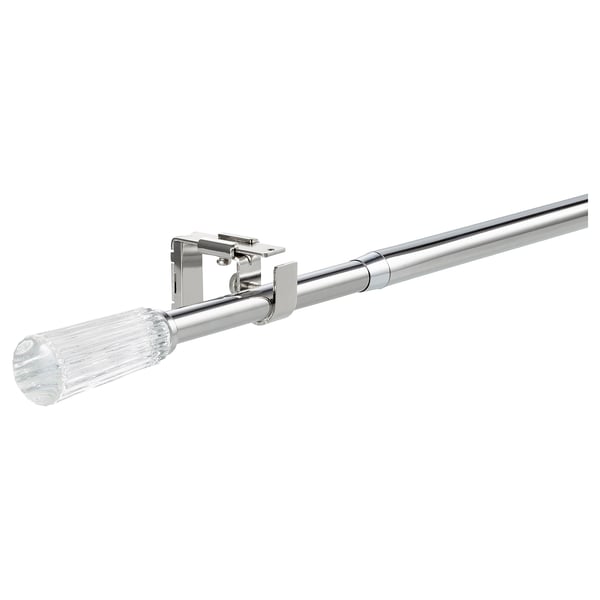 Ensemble de tringles à rideaux en argent, acier chromé brillant et verre, design moderne.