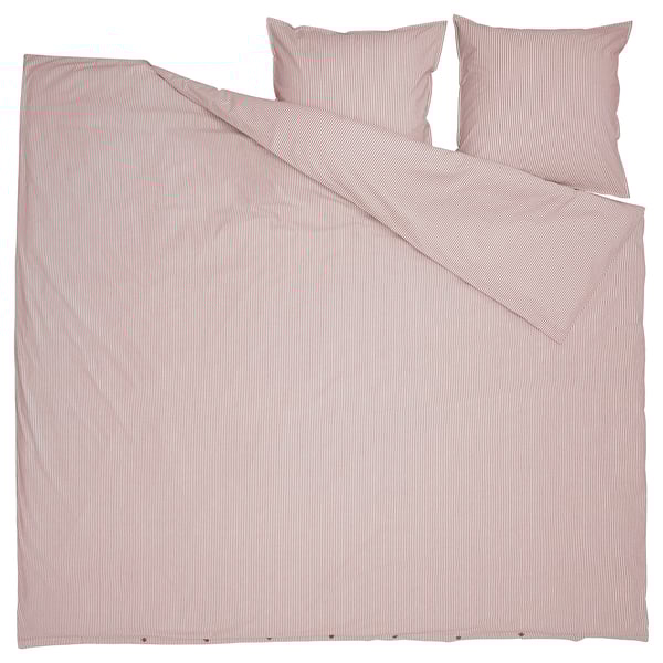 Ensemble de couette en coton SOLFIBBLA rayé rouge et blanc avec housse et 2 taies d’oreiller.