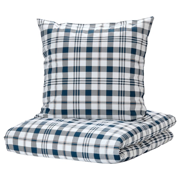 Spikvallmo Housse Couette 2 Taies Blanc Bleu Carreaux 240x2 65x65 Cm Ikea