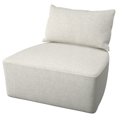 Une chaise rembourrée moderne, gris clair, de forme carrée et au design minimaliste, idéale pour les espaces contemporains.