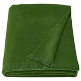 Plaid ikea STOCKHOLM 2025 vert, rectangulaire, doux mélange de laine et de mérinos, bords à franges.