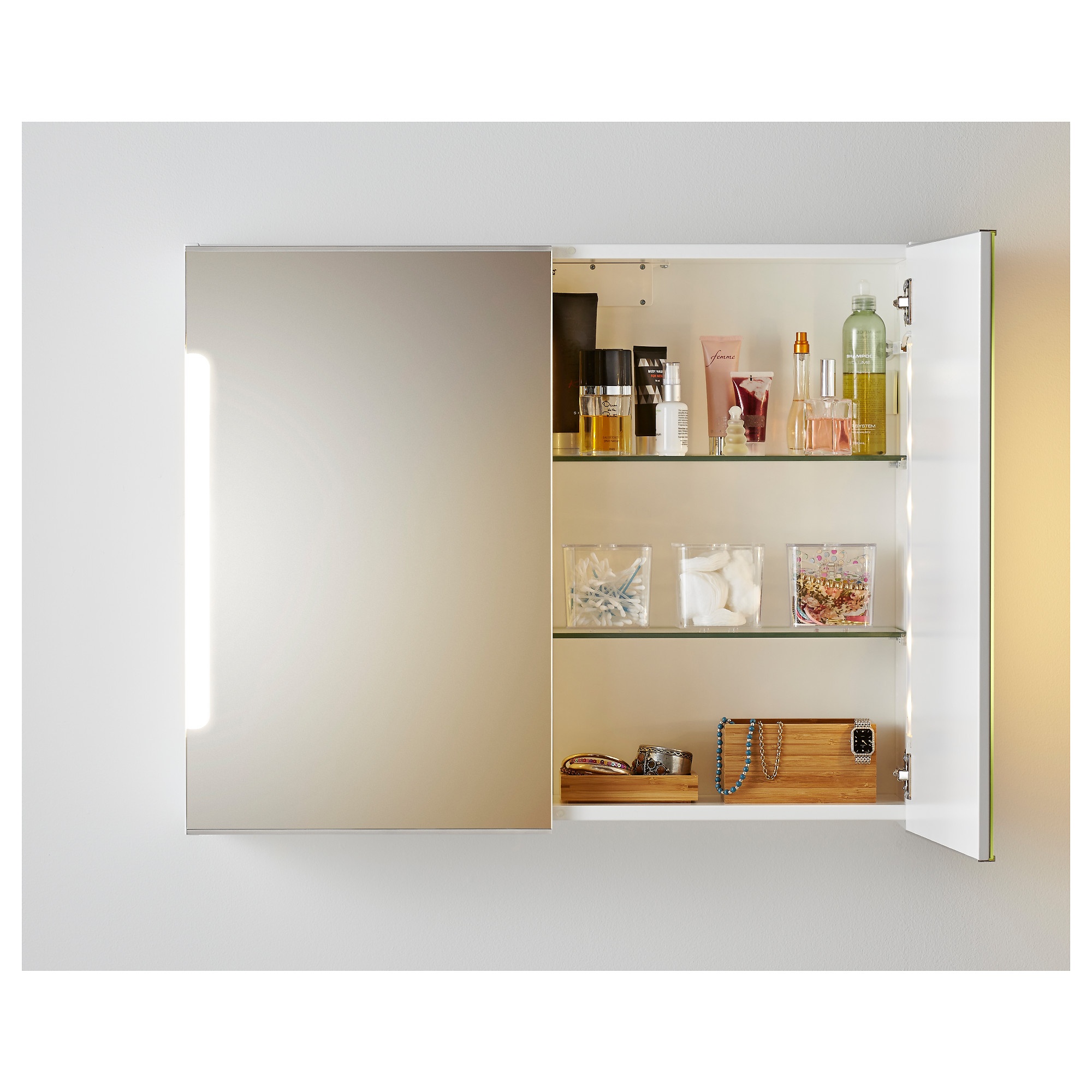 STORJORM Élément miroir 2ptes+éclairage int, blanc, 80x21x64 cm IKEA