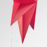 Lampe géométrique rouge au design élégant, avec des angles vifs et des panneaux rouges vifs.