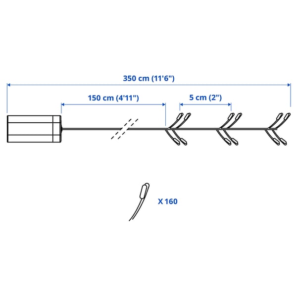 STRÅLA Guirlande 160 LED, à pile mini/couleur cuivre