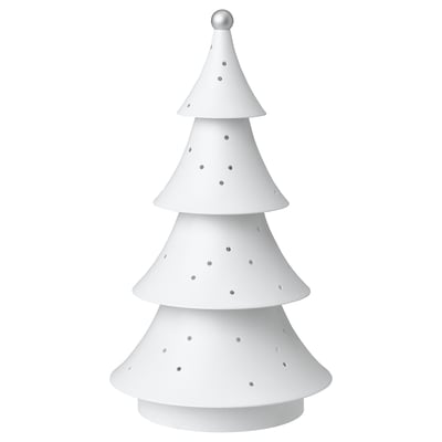 Lampe d’arbre blanche STRÅLA, à piles, forme conique, design pointillé, lueur chaleureuse.