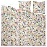 Parure de couette STRANDLUMMER, imprimé floral, fond crème, 100 % coton, comprend 1 housse de couette et 2 couvre-oreillers.