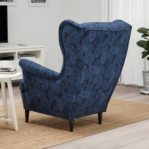 Strandmon Fauteuil A Oreilles Kvillsfors Bleu Fonce Bleu Ikea