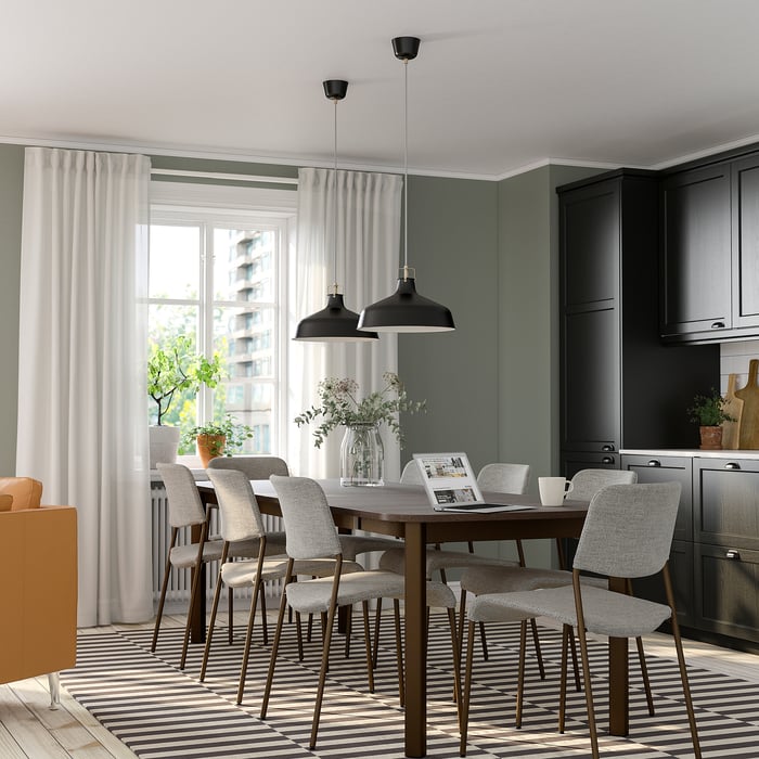 STRANDTORP / UDMUND table et 8 chaises, brun brun/Viarp beige/brun, 150