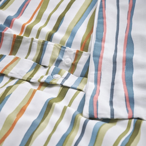 Ensemble de couette rayé coloré avec fermeture à bouton, tissu infroissable.