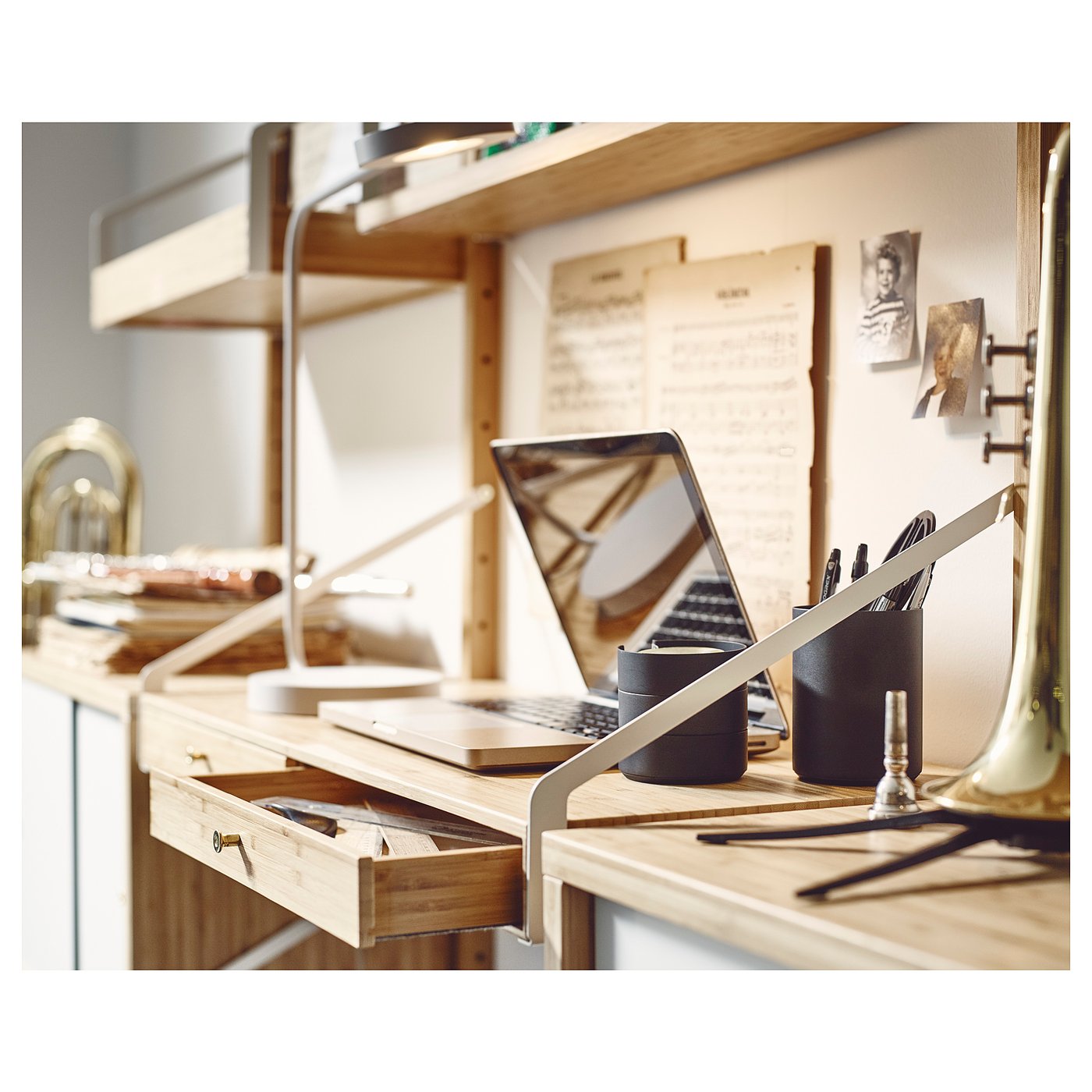 Svalnas Bureau Avec 2 Tiroirs Bambou Ikea