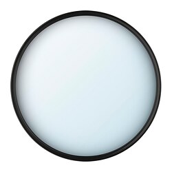 Miroir rond à cadre noir avec verre convexe. Décoration murale moderne et vibrante.