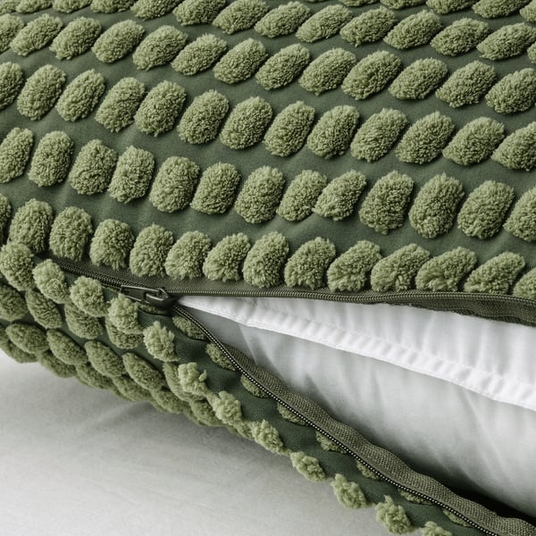 Housse de coussin vert-jaune avec fermeture éclair, design texturé, polyester recyclé super doux.