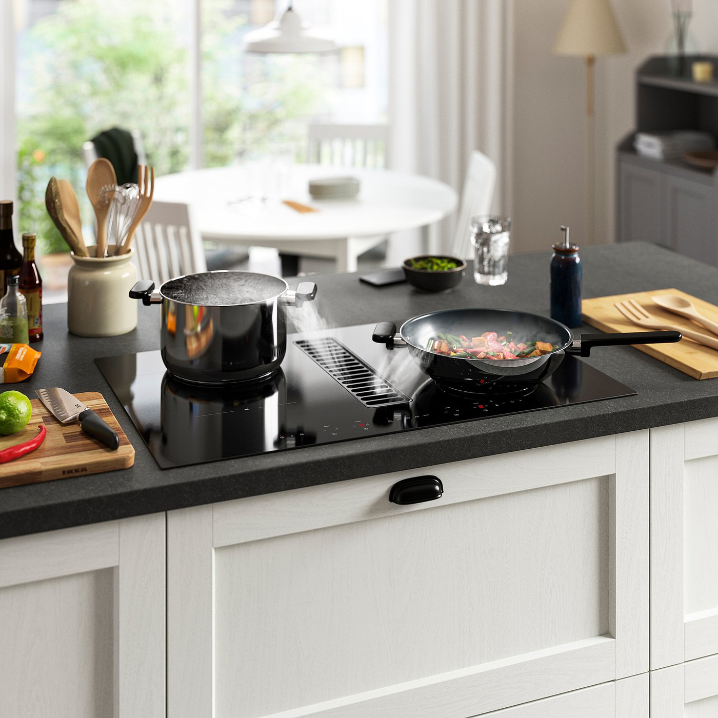 TÄCKNAN Plaque de cuisson av hotte intégrée, IKEA 300 noir, 80 cm