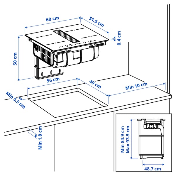 Illustration avec les mesures du produit : TÄCKNAN.