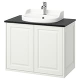 Meuble de salle de bain TÄNNFORSEN blanc, rectangulaire, avec des accents polis.